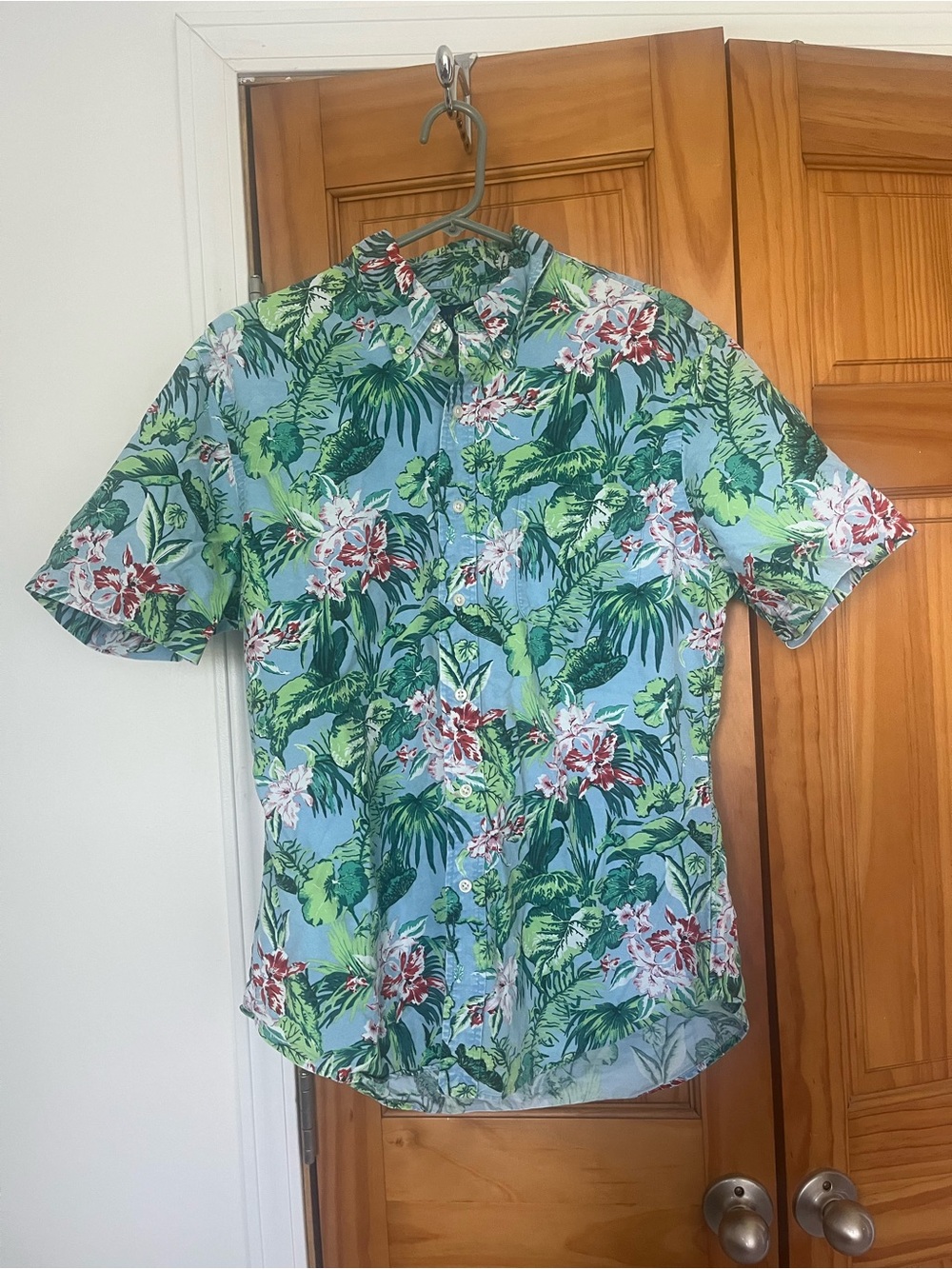 Ralph Lauren Blue Tropical Floral Short-Sleeve Button-Down Shirt